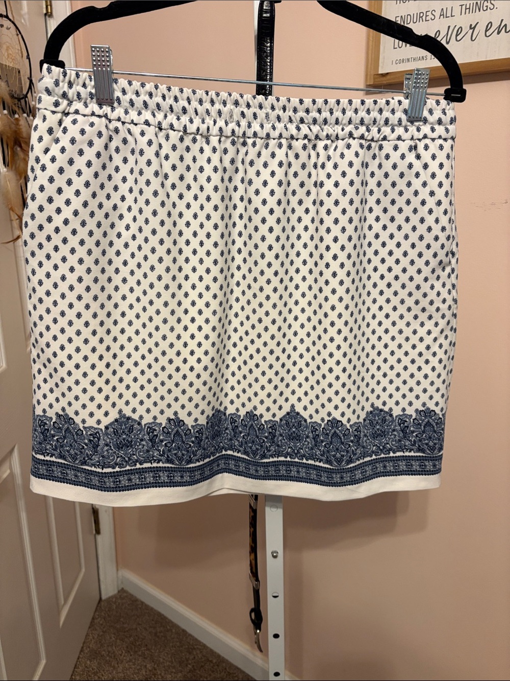 Saint Tropez West White and Navy Border-Print Midi Skirt